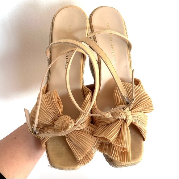 Loeffler Randall Peri Tan Wedge Sandals with Bow Detail - Picture 5 of 11